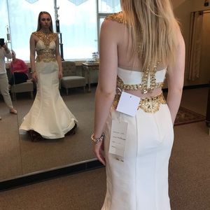 Two Piece White and Gold Prom dress